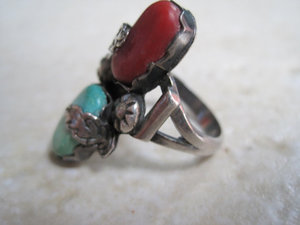 Turquoise and Coral Ring