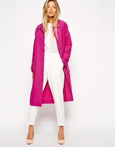 Fuxia Duster Coat with Patch Pockets