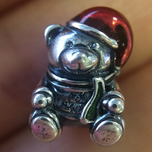 Pandora TEDDY BEAR SILVER CHARM WITH RED AND GREEN ENAMEL