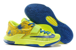 Yellow/Volt/Royal Blue Nike Zoom Kevin Durant 7 VII Sports Shoes with Fireworks Print