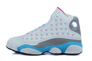 Female Jordan Retro 13 GS Footwear With Color White/Grey/Blue/Pink -Miami Vice