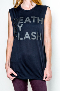 BLACK DEATH BY FLASH CUTOFF TEE