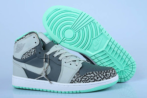 Nike Jordan 1 Retro Sports Men Dark Grey/Soft Grey/Green Shoes on Sale