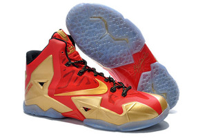 Shop King LeBron James 11 Metalic Gold/Black and Vivid Red Mens Nike Shoes "Ring Ceremony"
