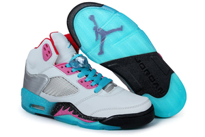 Brand New Nike AJ 5 V "Miami Vice" Grey & Teal/Pink Colorways Kids Sneakers