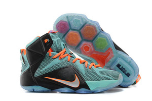 Nike Lebron James Air Max 12 Teal Color with Orange and Black Basketball Training Shoes