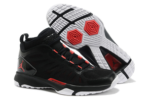Men Retro Jordan AJ Trunner Dominate Pro Sneakers - Black and Gym Red - Cement Grey