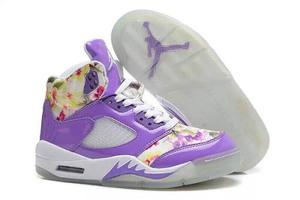 Floral White Purple Lady Air Jordan Retro 5 Nike Girls Sports Shoes