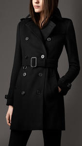 MID-LENGTH WOOL CASHMERE TRENCH COAT black size 8