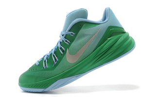 Men Size Nike Hyperdunk 2014 Low XDR Green/Blue with Metallic Silver Basketball Shoes