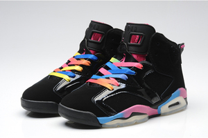 Nike Jordan 6 Retro Gs Rainbow Black and Pink Flash Marina Blue Women Size