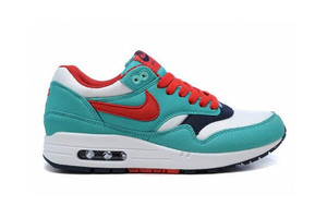 Women Red and White Nike Air Max 1 Run Sport Shoes