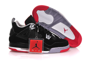 Air Jordan 4 Bred Cdp Women Shoes - Black/Grey Cement/Fire Red Color