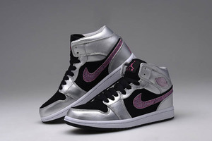 Girls Nike Brand Shoes in Black Berry and Matte Silver Color-Air Jordan Retro 1 GS Phat Sneaker