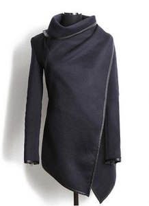 Fashionable Turtleneck Long Sleeve Asymmetric Coat For Women