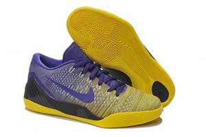 Nike Kobe 9 Elite Flyknit Low Black Purple Yellow Athletic Footwear