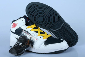 Michael Jordan 1 White/Black with Yellow Laces Mens Athletic Nike Shoes