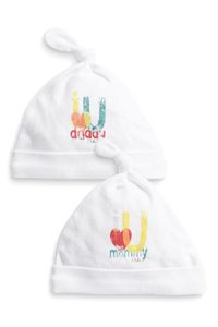 Набор из двух шапочек с узелками на макушке и надписями "Mummy" и "Daddy"