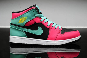 Mid AJ 1 Womens Jordan Brand Retro Volt with Atomic Red and Green Glow Colorway