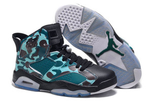 Women Size Air Retro 6 Michael Jordan "Camo" Training Shoes in Color Teal/Green/Brown/Black