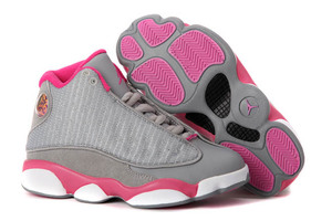 Kids Size Nike Air Jordan Retro 13 Athletic Sneakers - Colorway:Fusion Pink/White/Cool Grey