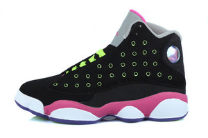 "Venom Green" Air Jordan 13 GS Ladies Size Black Pink Grey and Green Colors Nike Sport Shoes