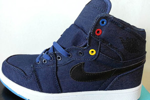 High Air Jordan 1 "Denim" OG White/Obsidian/Blue and Royal Mens Nike Trainers - Family Forever