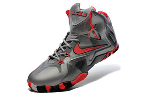 Latest "Team" Colorway Cool Grey/Laser Crimson/Wolf Grey/Black Mens Zoom LeBron XI 11 Elite Shoes