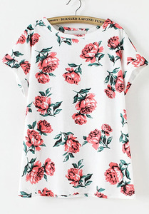 White Short Sleeve Floral Loose T-Shirt - Sheinside.com