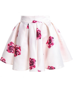 Apricot Rose Print Flare Skirt - Sheinside.com