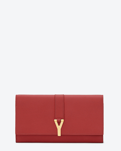 SAINT LAURENT CLASSIC LARGE Y FLAP WALLET IN RED LEATHER