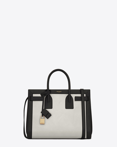 SAINT LAURENT CLASSIC SMALL SAC DE JOUR BAG IN DOVE WHITE AND BLACK LEATHER