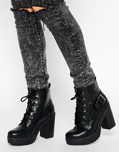 New Look | New Look Dumbo Lace Up Buckle Heeled Boots at ASOS