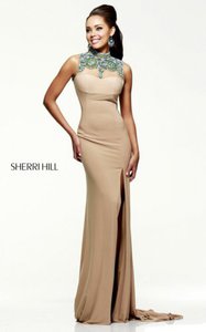 Beads Sherri Hill 21370 Long Backless Prom Dress Nude