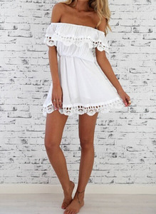 White Off the Shoulder Lace Casual Dress - Sheinside.com