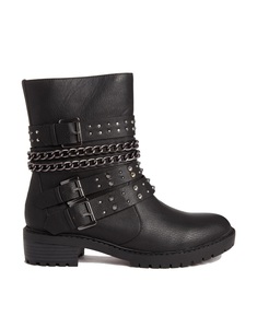 London Rebel | London Rebel Strap Biker Boots at ASOS