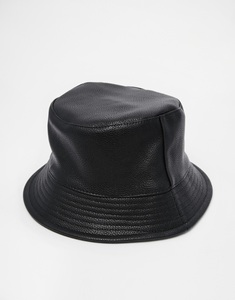 ASOS BUCKET HAT IN BLACK FAUX LEATHER