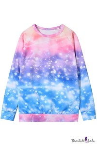 Starry Sky Print Raglan Sleeve Round Neck Sweatshirt