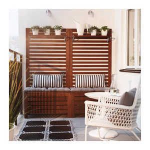 ЭПЛАРО Садовая скамья+панель/полка, коричневая морилка