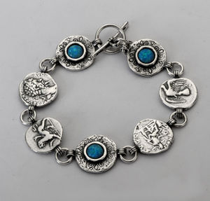 Women's Shablool Bracelet Sterling Silver Opal Round Blue | eBay