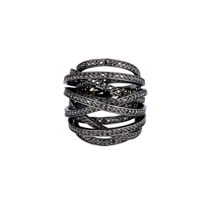 Кольцо Гэлакси с цирконами черненое