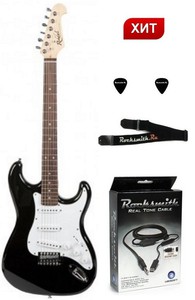 Комплект: кабель Rocksmith и электрогитара Rockdale BK black