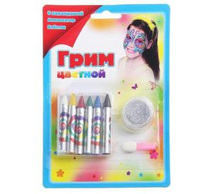 Грим карандаши и блестки с апликатором для лица и тела, 6 перламутровых цветов