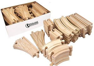 54 Piece Wooden Train Track Builders Set of Wooden Tracks, Compatible with Thomas, and More