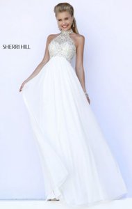 Ivory Halter-Neck Sherri Hill 5204 Beads 2015 Long Bodice Evening Dress