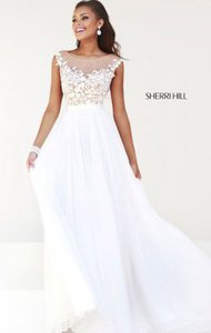 Beads High-Neck Ivory/Nude 2015 Long Chiffon Evening Gown Sherri Hill 11151