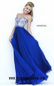 Navy Sweetheart-Neck 2015 Beaded Sherri Hill 1947 Long Bodice Prom Dresses