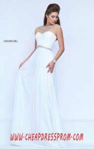 Boat-Neck 2016 Sherri Hill 50442 Beads Ivory Sheer Long Ruched Prom Dresses