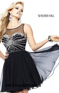 Beaded Black/Silver Bodice 2015 Sherri Hill 11034 Short Sheer Prom Dresses