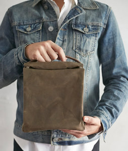 Waxed Cotton Lunch Bag with Leather Handle